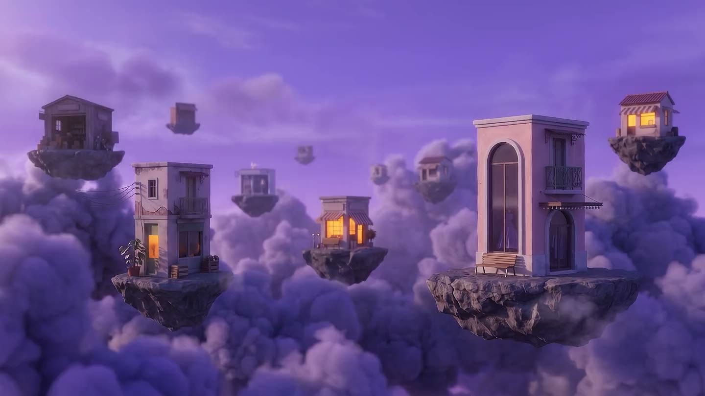 El barrio flotante del mundo deOne al atardecer